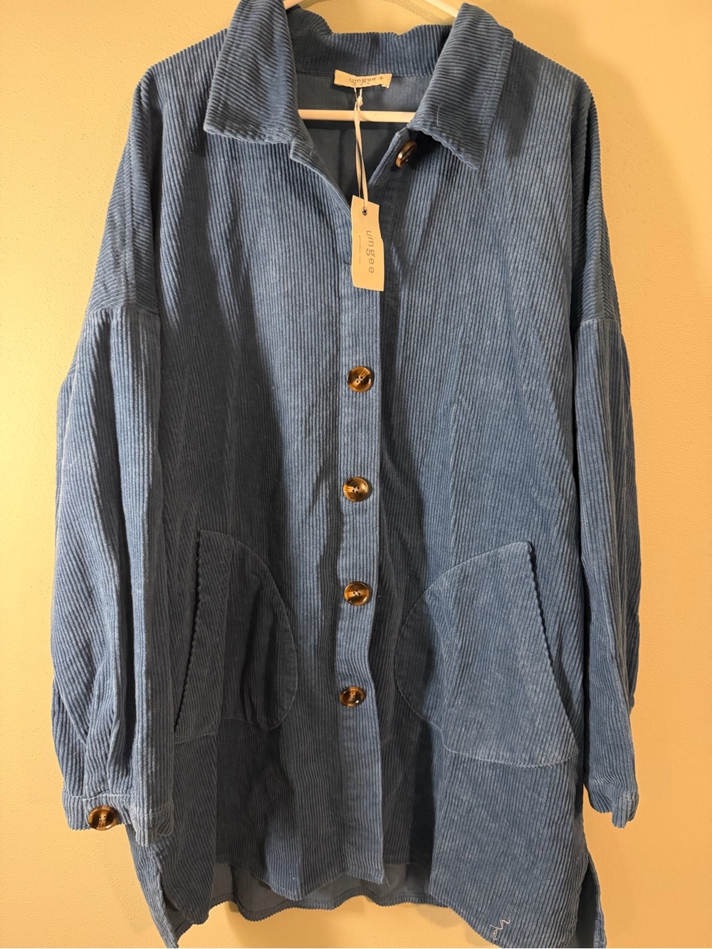 Umgee Blue Corduroy Button Front Utility Jacket with pockets
